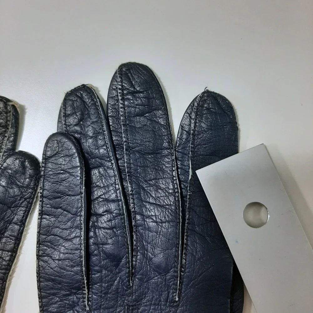 Vintage Kislav Kid Leather Navy Gloves Made in France Sz 7 Opera Length '50's
